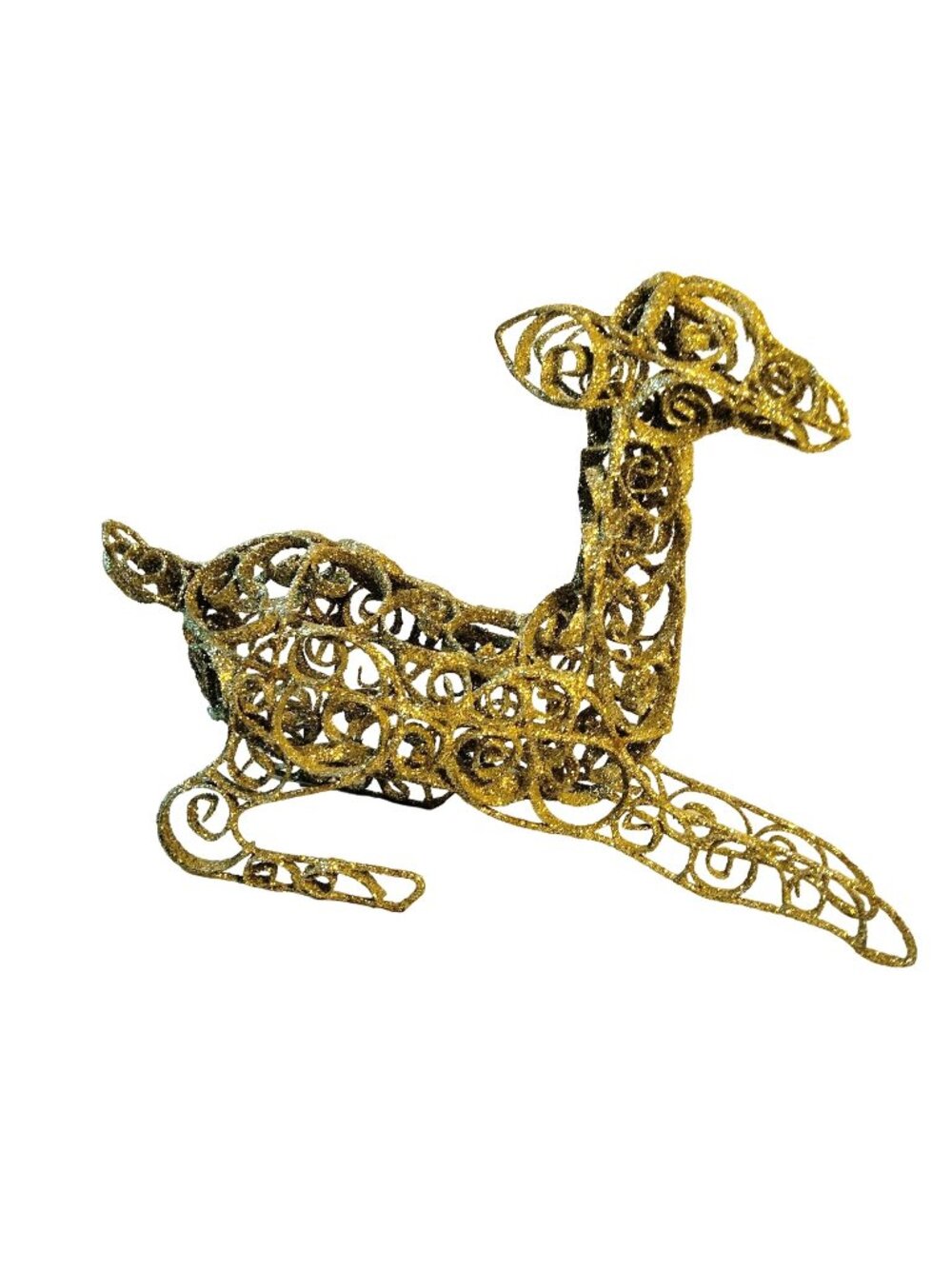 Gold Glitter Wire Reindeer Christmas Centerpiece Holiday Lying Down Figurine